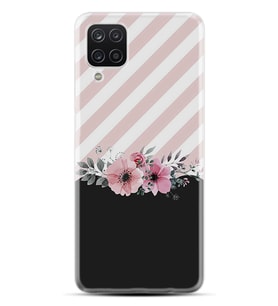 Kılıfland Samsung Galaxy A12 Kılıf Desenli Silikon Resimli Kapak Strip Pink Flowers Kılıf 1396