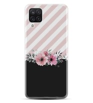 Kılıfland Samsung Galaxy A12 Kılıf Desenli Silikon Resimli Kapak Strip Pink Flowers Kılıf 1396