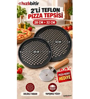 ByMyHand Teflon Kaplama Siyah Yanmaz Yapışmaz Pizza Tepsisi 2'li Set 28 32 Cm Pizza Kesici Hediyeli