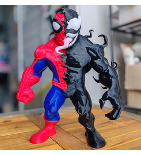 Spider-Man & Venom Split Heykeli - 3D Baskı Yarı Simbiot Dönüşümü - Koleksiyonluk Marvel Dualite Figürü