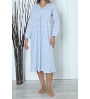 Kadın Tunik Uzun Gecelik Uzun Kollu Büyük Beden Pamuklu MAVİ