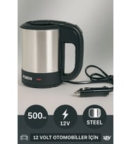 ASBEN 12 Volt Oto Araç Kettle Araba Su Isıtıcı Çelik Kettle(YARIM LİTRE HACİM)