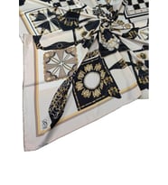 VESİ Eşarp Desenli Sport Twill Eşarp 120x120 cm (Beyaz-Siyah)