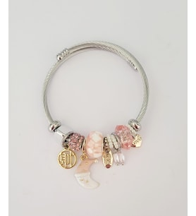 Pandora Model Ay Ve Boncuk Charm Çelik Bileklik