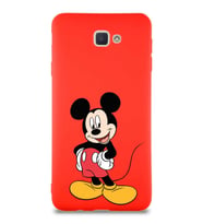 Samsung Galaxy J7 Prime 2 Soft Premier Kapak Mickey Mouse-E Tasarımlı Silikon Kılıf - Kırmızı (Şeffaf)