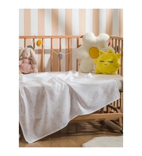Ekru Fiyonk Baskılı Kız Bebek Battaniyesi 90x100 Cm (S6)