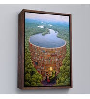 Çerçeveli Gerçeküstü Bir Kütüphane Kanvas Tablo, Çalışma Odası Hediyesi, Kütüphane Posteri (Siyah)