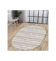 Dijidekor Halı Vizon Cool KY7055 Yıkanabilir Oval Kesme İnce Yolluk Kilim Salon Halısı Modelleri (Açık Vizon)