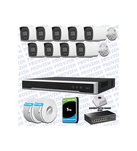 Provzen Hikvision Hibrit IP ColorVu 9 Kameralı Güvenlik Kamerası Mikrofonlu  Olay Anında bildirim