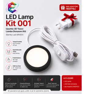 LED Lamp - Kit 001 Uyumlu 3D Yazıcı Lamba Donanım Kiti GÜN IŞIĞI (Bambu Lab MH001 TAM UYUMLU) + Şarj Adaptörü Hediyeli