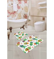 Yeşil bitki desenli Desen Banyo Halısı Klozet Paspas Seti BS247