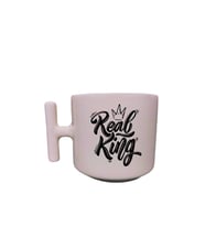 Real King Yazılı Krem Rengi T Saplı Eğlenceli Yazılı Özel Tasarım Baskılı Kupa Bardak Latte Bardağı