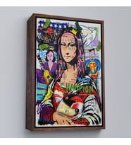 Çerçeveli Renkli Mona Lisa Banksy Kanvas Tablo, Sokak Sanatı, Pop Art (Siyah)
