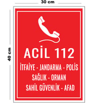 Metal Acil 112 İkaz 30 cm x 40 cm A3 Büyüklüğünde Uyarı Levhası Yönlendirme Tabelası