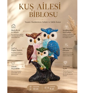 Feng Shui Şans Getiren Baykuş Ailesi Biblo 13 cm Dekoratif Ev Ofis Hediyesi Bilgelik Lüks Obje