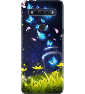 TCL 10 SE Kılıf Resimli Silikon Kılıf Neon Butterflys 1309
