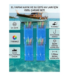4 Adet - 15li Kısa Köstek 10 Numara Beyaz İğneli 7 Renkli İstavrit Çaparisi 1.70m Beden 0.25mm Beden 0.15mm Köstek