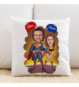 Kişiye Özel Karikatürlü Her Konuda Kahraman Çiftler Yastık