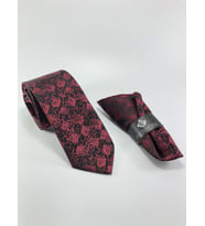 PİERRONİ SİYAH BORDO DESEN  MENDİLLİ KRAVAT