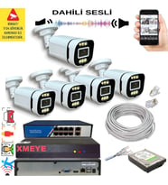 5 li Yapay Zeka Destekli 5 MP Görüntü POE Bağlantılı Sesli 6 Warm Led Gece Renkli IP Kamera Seti 4386WS