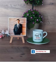 Sınıf Öğretmeni Fotoğraflı Dekoratif Taş, Ahşap Altlıklı Türk Kahvesi Fincanı Hediye (Model 9)