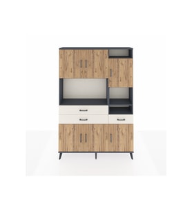 Arges Dolap 10 Raflı 3 Çekmeceli 6 Kapaklı 132x30x195 Antrasit-Çam/Aytaşı