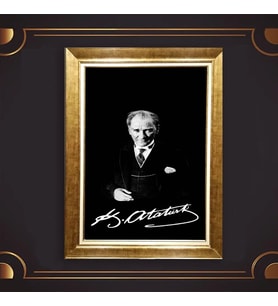 Özel Seri Paspartulu Çerçeveli Atatürk Tablo l258 (Gold)