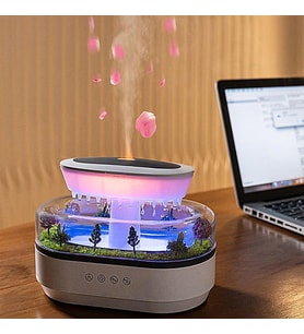 Su Damlacıklı Yağmur Hava Nemlendirici Difüzör RGB, Su Buharlı 250 mL Orman Tasarımlı Nemlendirici