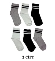 Bilekten Çizgili Kolej Çorap 3'lü Set (Beyaz Gri Siyah)