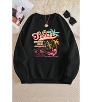 Unisex Springs Baskılı Bisiklet Yaka Sweatshirt (Siyah)