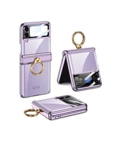 Lexroo Galaxy Z Flip 4 Kılıf Kıpta Yüzüklü Lens Korumalı Kılıf - Lila