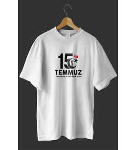 15 Temmuz Demokrasi ve Milli Birlik Günü Baskılı Oversize Bisiklet Yaka T-shirt - Beyaz