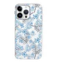 Apple iPhone 14 Pro Max Uyumlu Kapak Floral Mavi Tasarımlı Şeffaf Silikon Kılıf