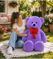 Mavimsi 140 cm Kırmızı Papyonlu Ayıcık (Lila)