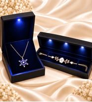 925 Ayar Gümüş Kadın Takı Seti Mor Ametist Taşlı Lotus Kolye ve Rose Manolya Çiçeği Bileklik Işıklı Kutulu