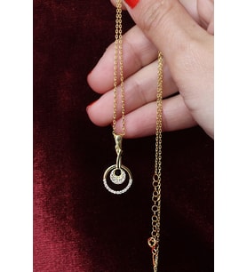 Yuvarlak Kolye Zirkon Taşlı Beyaz Zincir 925 Ayar Gümüş Kolye (Gold)