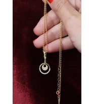Yuvarlak Kolye Zirkon Taşlı Beyaz Zincir 925 Ayar Gümüş Kolye (Gold)