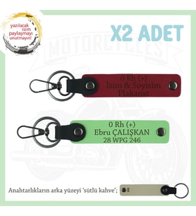 Motor Tutkunlarına, İsim Plaka ve 0 Rh (+) Kan Grubu Yazılı x2 Anahtarlık Hediye, Kırmızı-F Yeşil-SK (Çok Renkli)