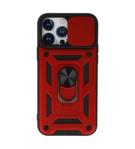 Apple İphone 13 Pro Max Kılıf Pars Lens Yüzüklü Silikon - Kırmızı