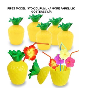 Ananas Hawaii Luau Aloha Pipetli İçecek Kabı Bardak 10x13 Cm 1 Adet