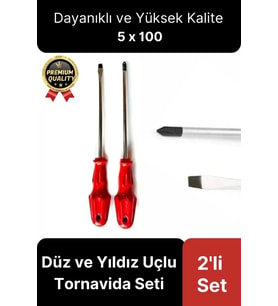 Yüksek Kalite Dayanıklı Pratik Ergonomik Tamir Vidalama Düz ve Yıldız Uçlu 2'li Tornavida Seti 5x100