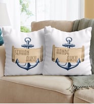 BK Gift Kişiye Özel İsimli Çapa Tasarımlı İkili Yastık-3
