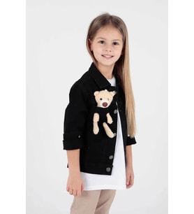 Kız Çocuk Jean Ayıcıklı Pamuklu Ceket Ak22176023 (Siyah)