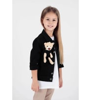 Kız Çocuk Jean Ayıcıklı Pamuklu Ceket Ak22176023 (Siyah)