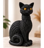 Kedi Heykeli Büyük BOY Hasır Vücut Desenlerine Sahip El yapımı Kedi Heykeli
