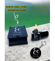 Kişiye Özel Isimli Üç Hilal Siyah Benzinli Çakmak Ve Anahtarlık Özel Ahşap Kutusunda