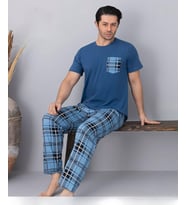 Pijamoni Erkek Bisiklet Yaka Kısa Kol İnce Pijama Takımı 6163/10 - 1 Adet (Mavi)