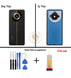 Oppo KAPAK Vida Seti + Yapıştırıcı Realme 11 Pro Plus Siyah Yapıştırıcı B-7000 Yapıştırıcı Vida Seti Arka Kapak Arka Cam Batarya Kapağı Lazer Kesim Kapak Pil Kapağı Back Cover