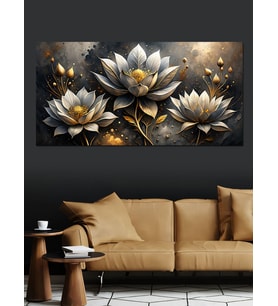 Kanvas Tablo Altın Beyaz Lotus Çiçekleri