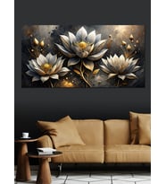 Kanvas Tablo Altın Beyaz Lotus Çiçekleri